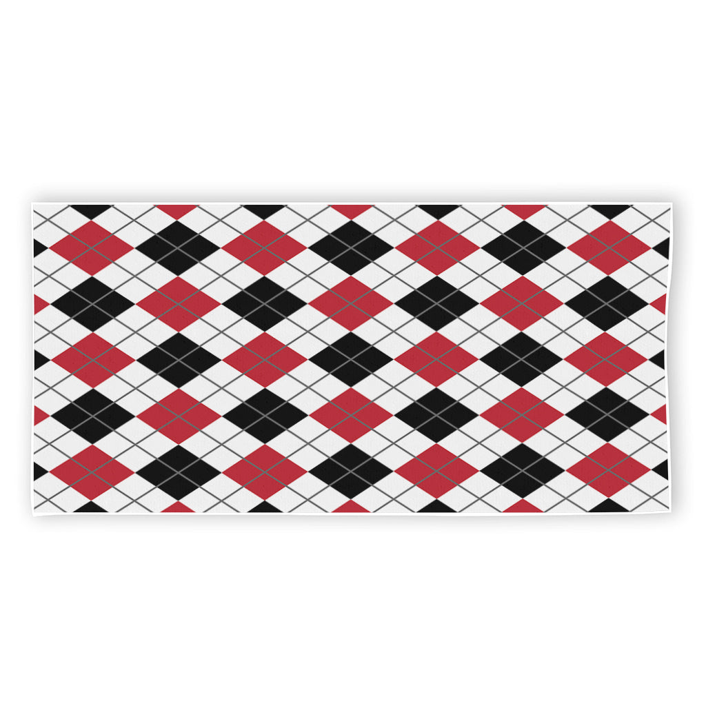 Red Black And White Argyle Pattern Print Beach Towel