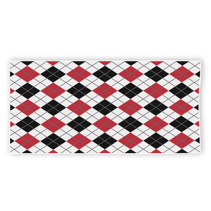 Red Black And White Argyle Pattern Print Beach Towel