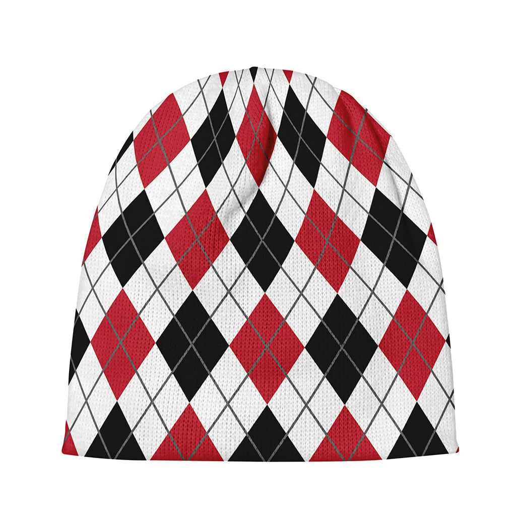 Red Black And White Argyle Pattern Print Beanie