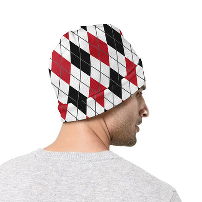 Red Black And White Argyle Pattern Print Beanie