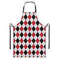 Red Black And White Argyle Pattern Print Bib Apron With Pocket