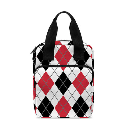 Red Black And White Argyle Pattern Print Bible Tote Bag