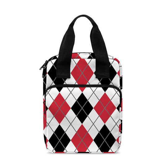 Red Black And White Argyle Pattern Print Bible Tote Bag