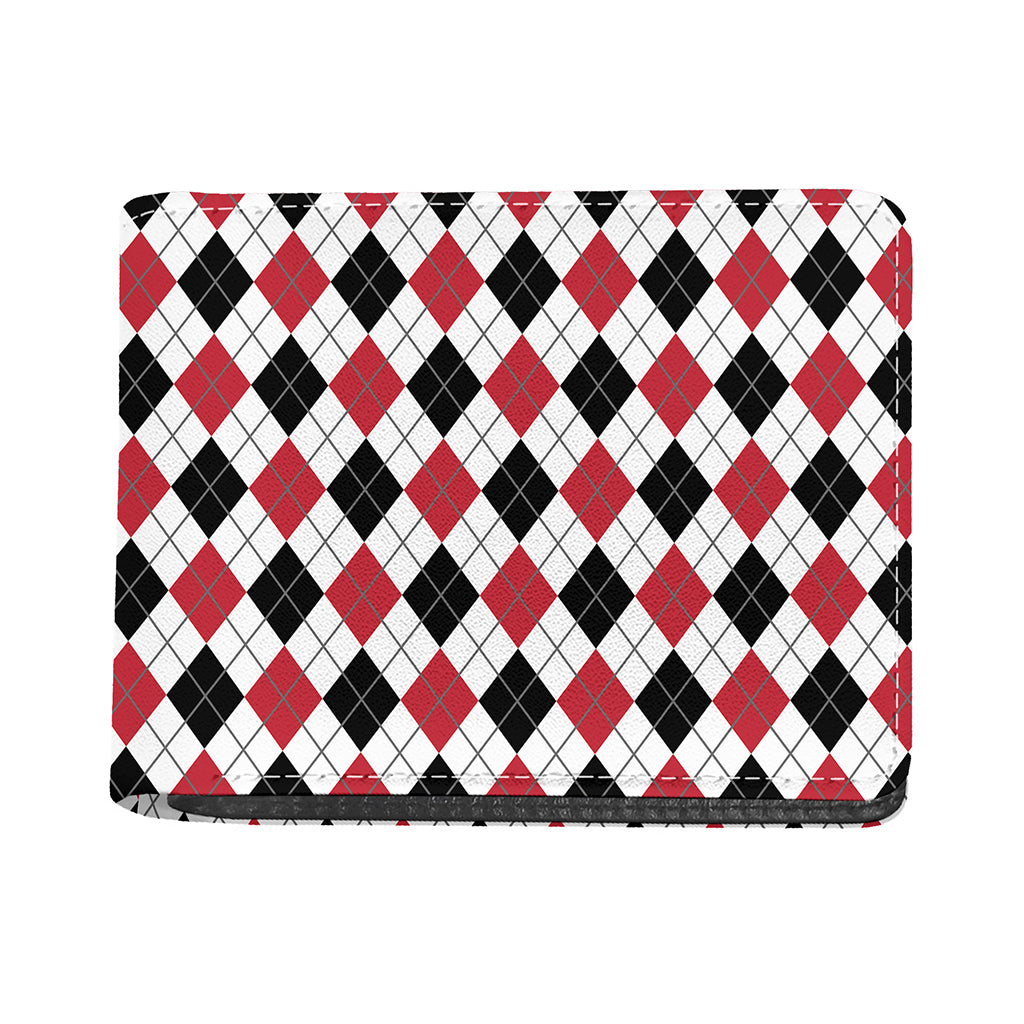 Red Black And White Argyle Pattern Print Bifold Wallet