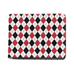 Red Black And White Argyle Pattern Print Bifold Wallet
