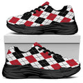Red Black And White Argyle Pattern Print Black Chunky Shoes