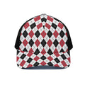 Red Black And White Argyle Pattern Print Black Mesh Trucker Hat