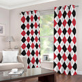 Red Black And White Argyle Pattern Print Dimout Grommet Curtains