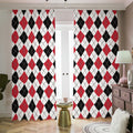 Red Black And White Argyle Pattern Print Dimout Pencil Pleat Curtains