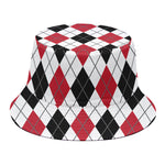 Red Black And White Argyle Pattern Print Bucket Hat