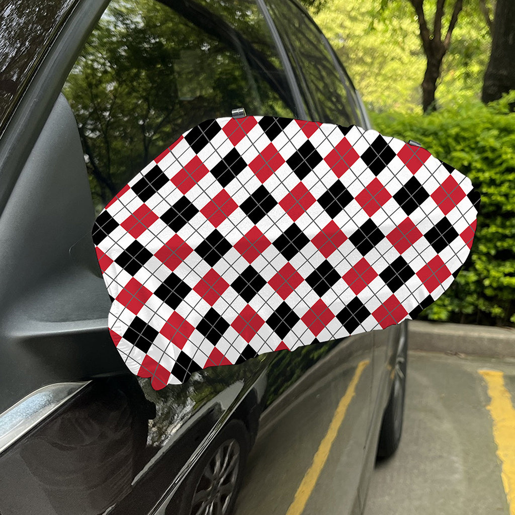 Red Black And White Argyle Pattern Print Car Side Mirror Covers