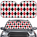 Red Black And White Argyle Pattern Print Car Windshield Sun Shade