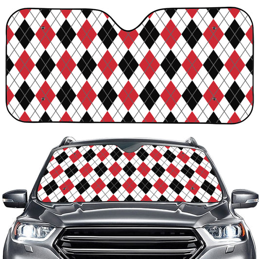 Red Black And White Argyle Pattern Print Car Windshield Sun Shade