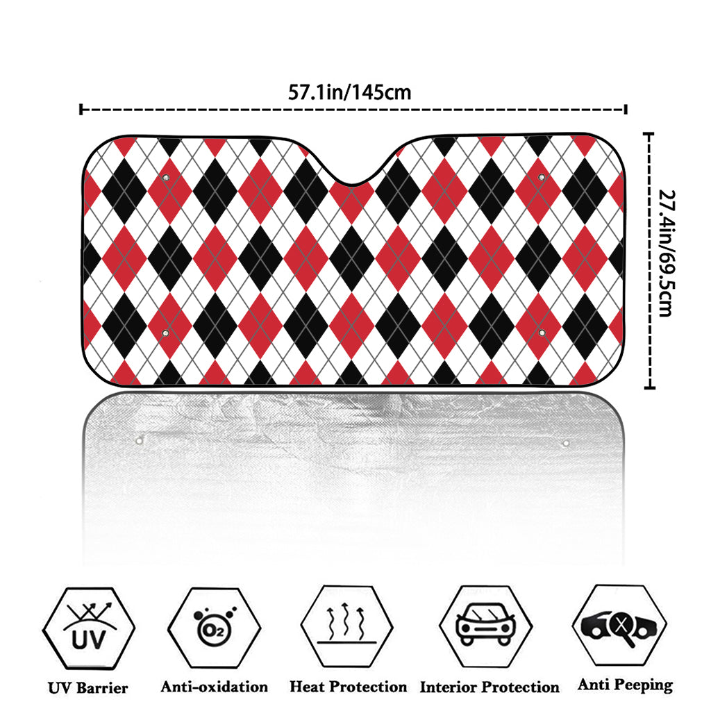 Red Black And White Argyle Pattern Print Car Windshield Sun Shade