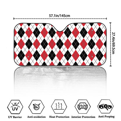 Red Black And White Argyle Pattern Print Car Windshield Sun Shade