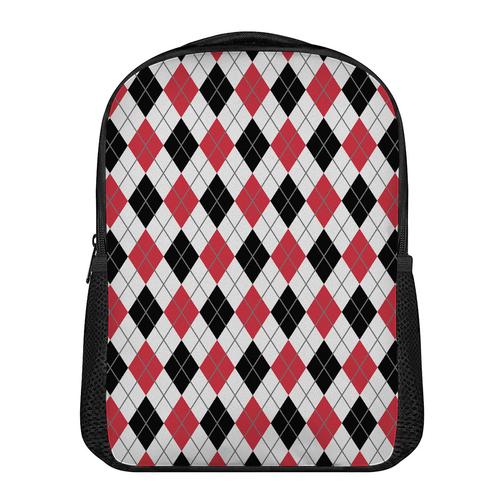 Red Black And White Argyle Pattern Print Casual Backpack