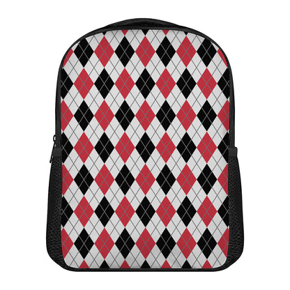 Red Black And White Argyle Pattern Print Casual Backpack