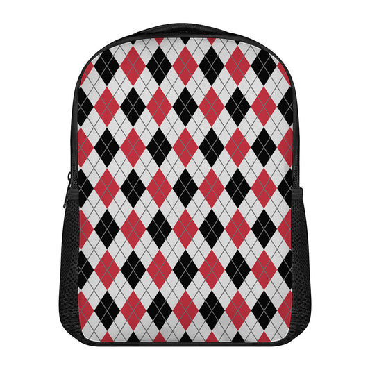Red Black And White Argyle Pattern Print Casual Backpack