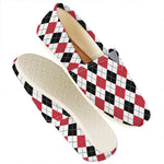 Red Black And White Argyle Pattern Print Casual Shoes