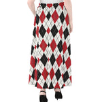 Red Black And White Argyle Pattern Print Chiffon Maxi Skirt