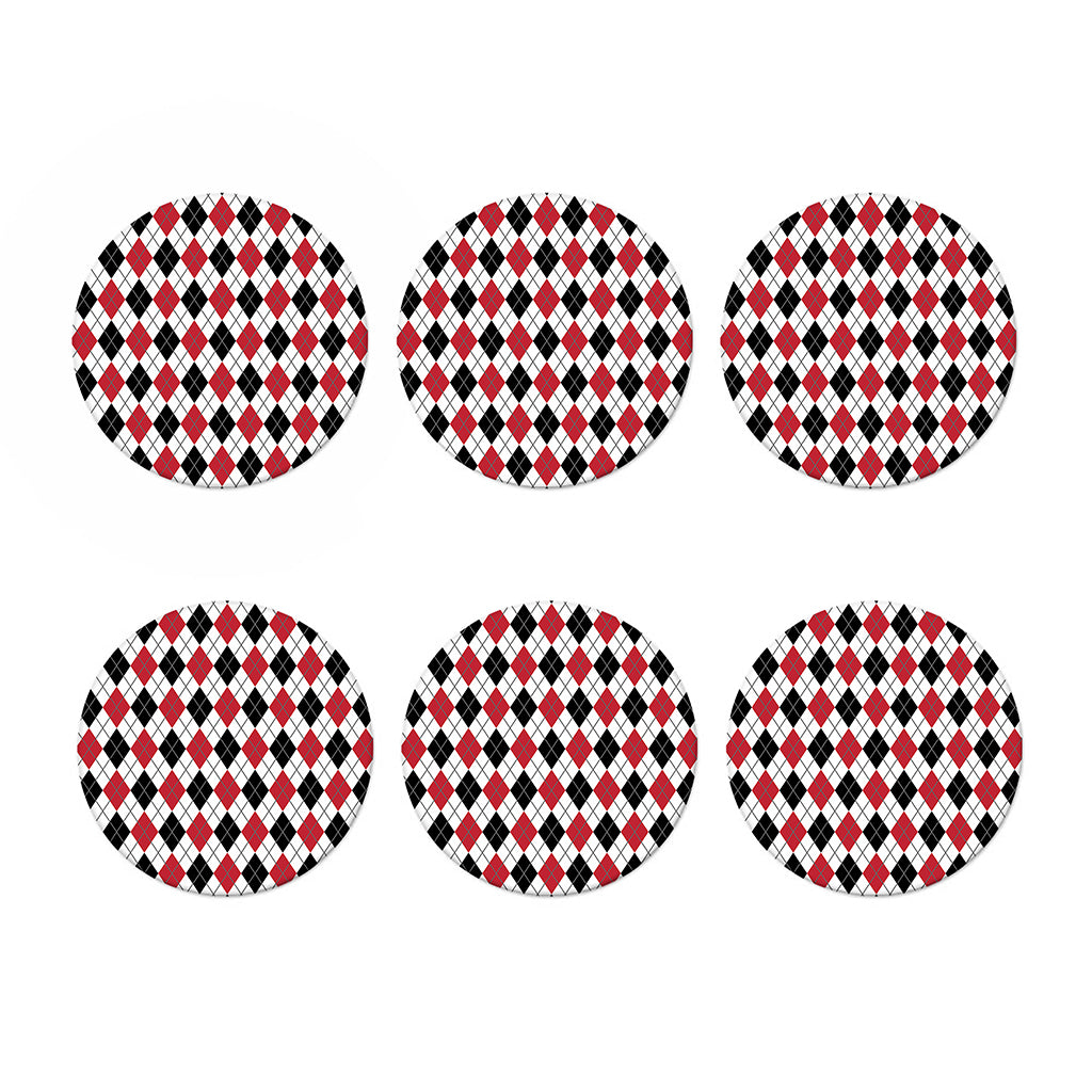 Red Black And White Argyle Pattern Print Coaster Set