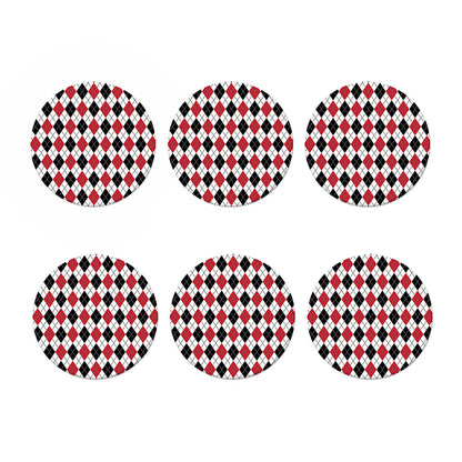 Red Black And White Argyle Pattern Print Coaster Set
