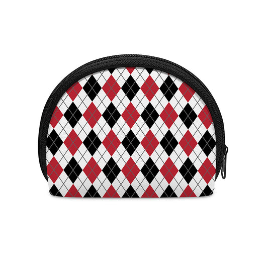 Red Black And White Argyle Pattern Print Coin Purse