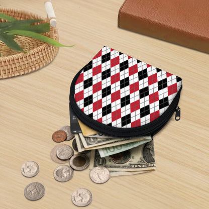 Red Black And White Argyle Pattern Print Coin Purse