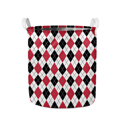 Red Black And White Argyle Pattern Print Collapsible Laundry Basket