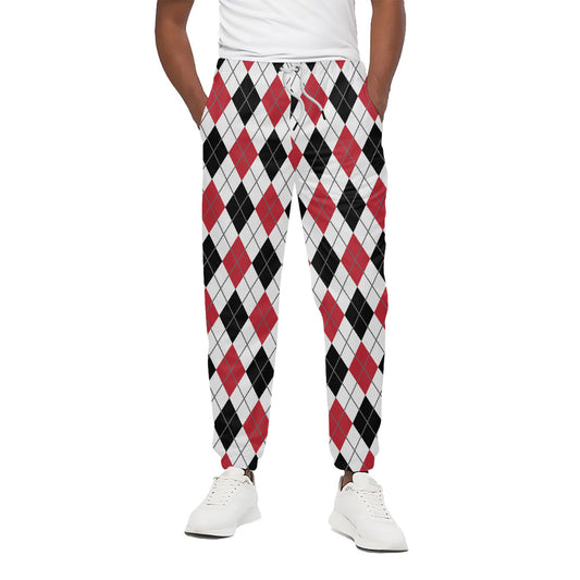Red Black And White Argyle Pattern Print Cotton Pants