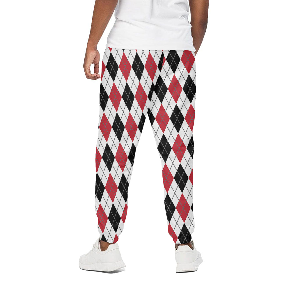 Red Black And White Argyle Pattern Print Cotton Pants