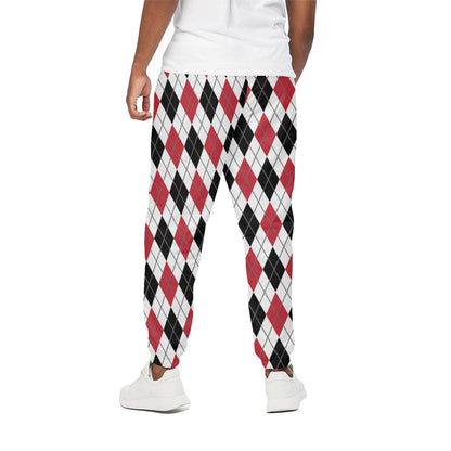 Red Black And White Argyle Pattern Print Cotton Pants