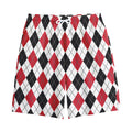 Red Black And White Argyle Pattern Print Cotton Shorts