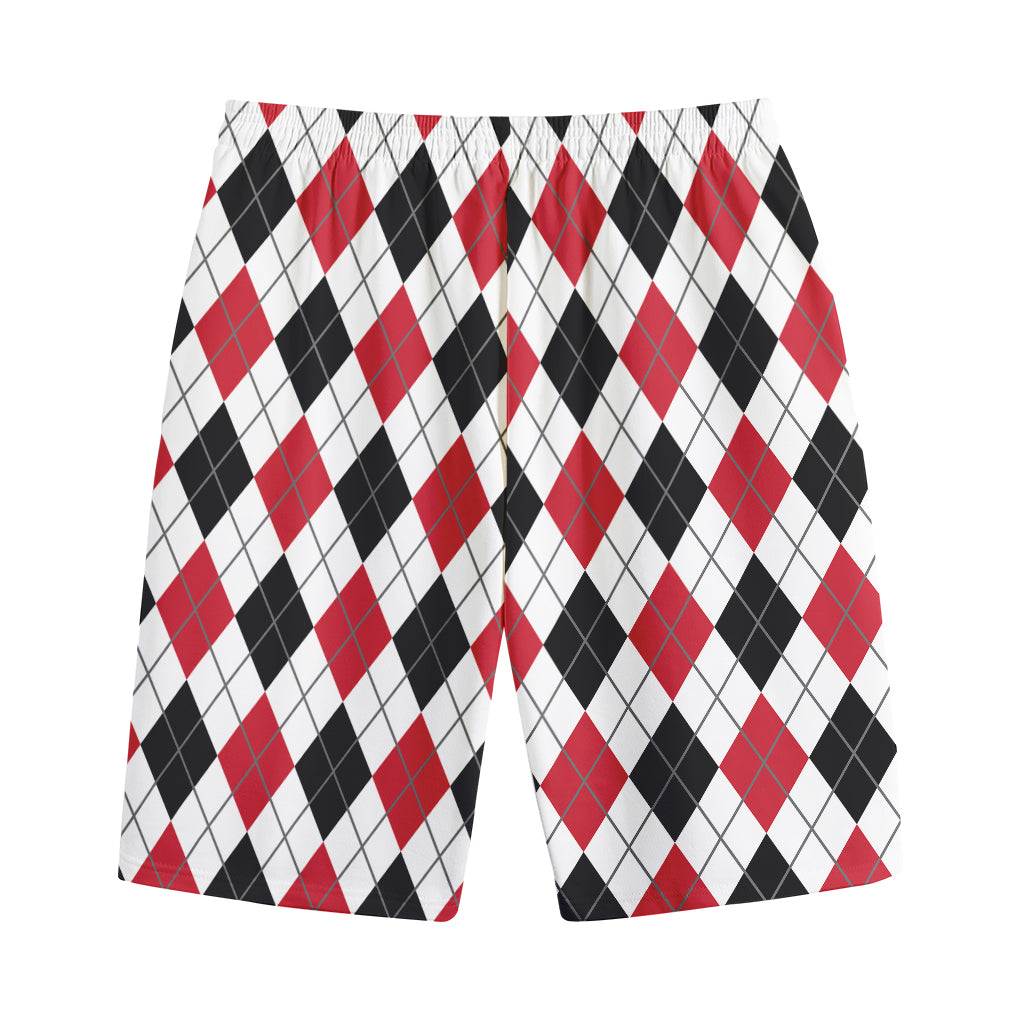 Red Black And White Argyle Pattern Print Cotton Shorts