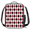 Red Black And White Argyle Pattern Print Crossbody Lunch Bag