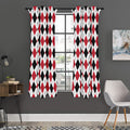 Red Black And White Argyle Pattern Print Grommet Curtain Panels