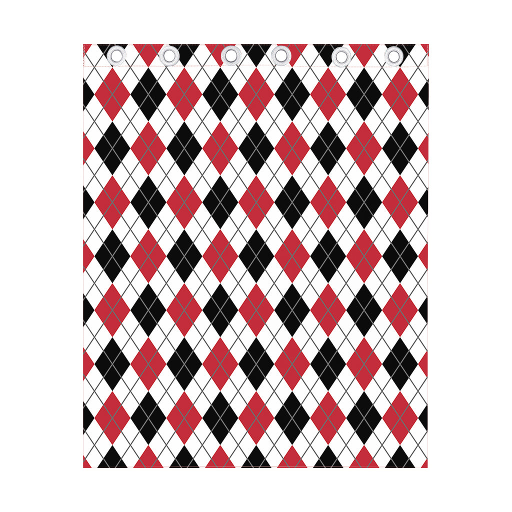 Red Black And White Argyle Pattern Print Curtain
