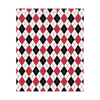 Red Black And White Argyle Pattern Print Curtain