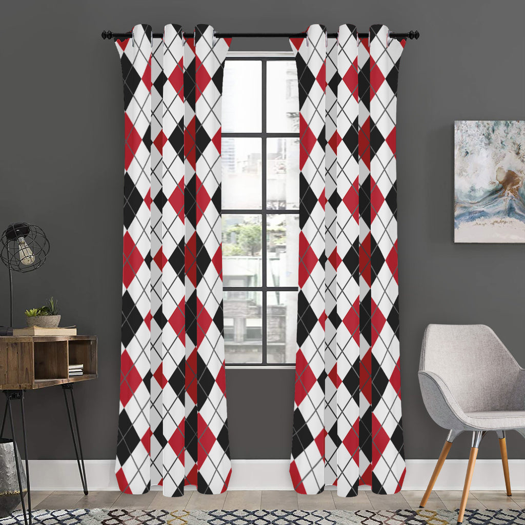 Red Black And White Argyle Pattern Print Curtain