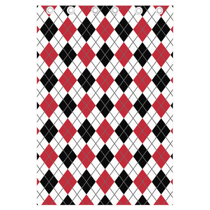 Red Black And White Argyle Pattern Print Curtain