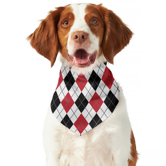 Red Black And White Argyle Pattern Print Dog Bandana