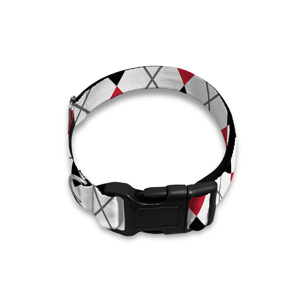Red Black And White Argyle Pattern Print Dog Collar
