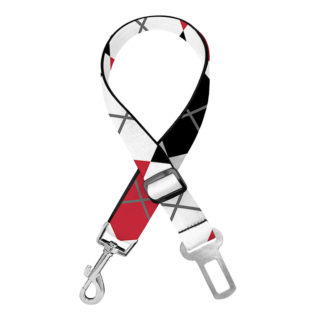 Red Black And White Argyle Pattern Print Dog Seat Belt