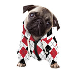 Red Black And White Argyle Pattern Print Dog Zip Up Hoodie