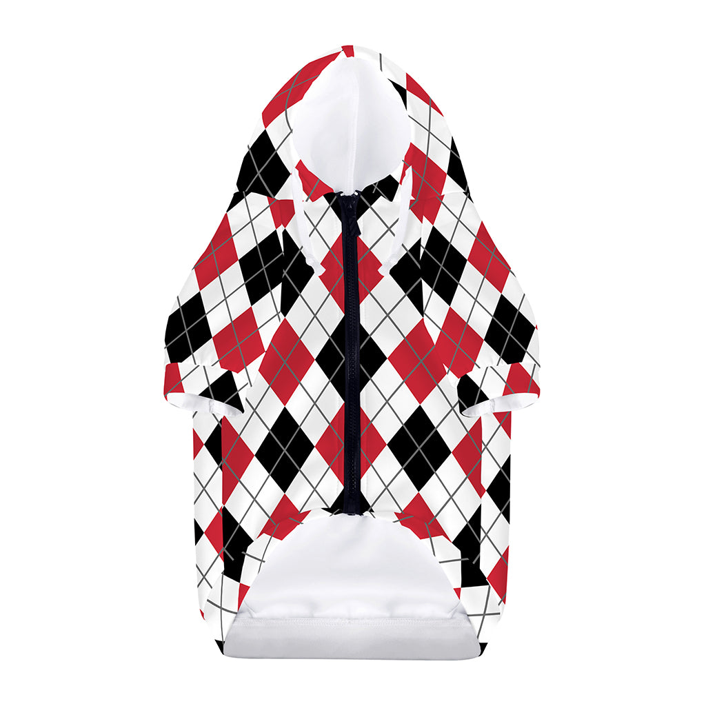 Red Black And White Argyle Pattern Print Dog Zip Up Hoodie