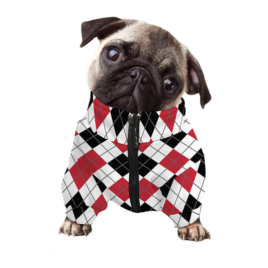 Red Black And White Argyle Pattern Print Dog Zip Up Jacket