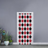 Red Black And White Argyle Pattern Print Door Sticker