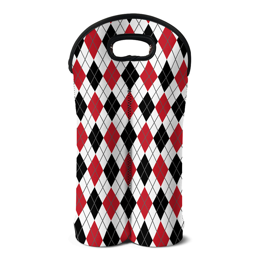 Red Black And White Argyle Pattern Print Double Neoprene Wine Tote