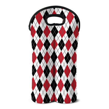 Red Black And White Argyle Pattern Print Double Neoprene Wine Tote