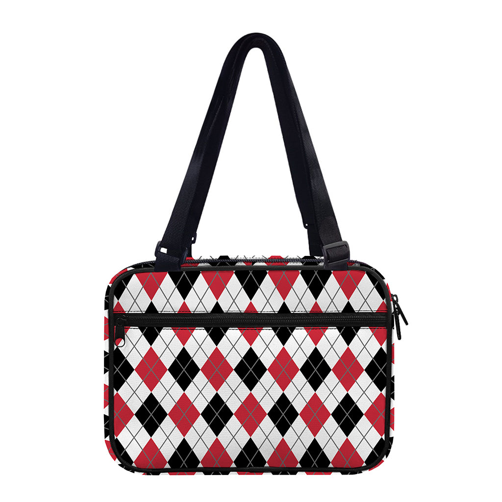 Red Black And White Argyle Pattern Print Double Strap Bible Bag